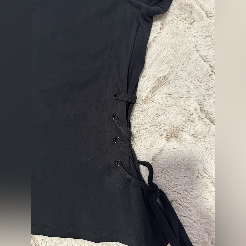 Hannah Black Lace-Up Eyelet Short Sleeve Top - Picture 3 of 7